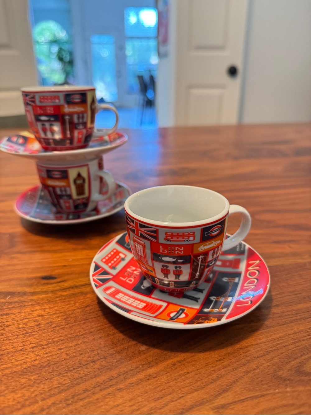 Red London-Themed Porcelain Espresso Cup & Saucer Set